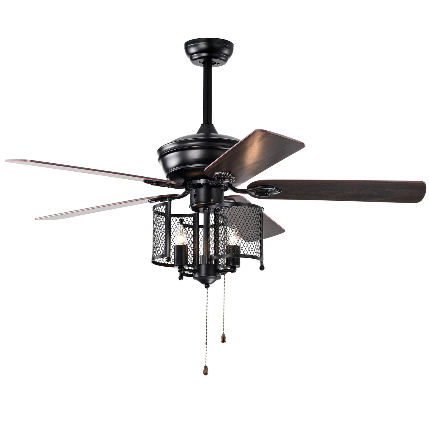 Farmhouse Ceiling Fan 52" with Dual Finish Blades - Matte Black, Hand Pull Chain for Indoor Use