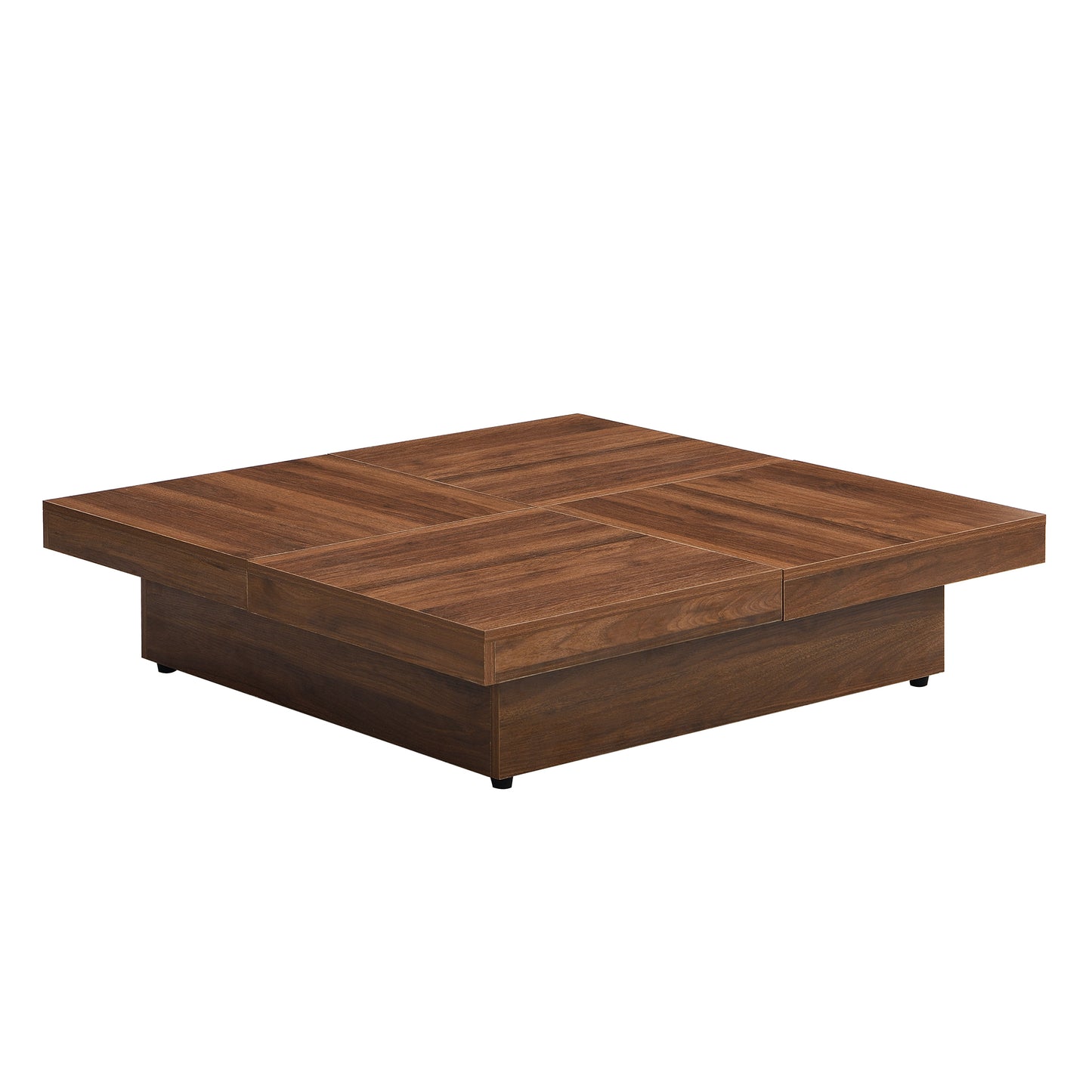 Square Marble Veneer Coffee Table Sliding Top with Storage in Walnut 39.4''