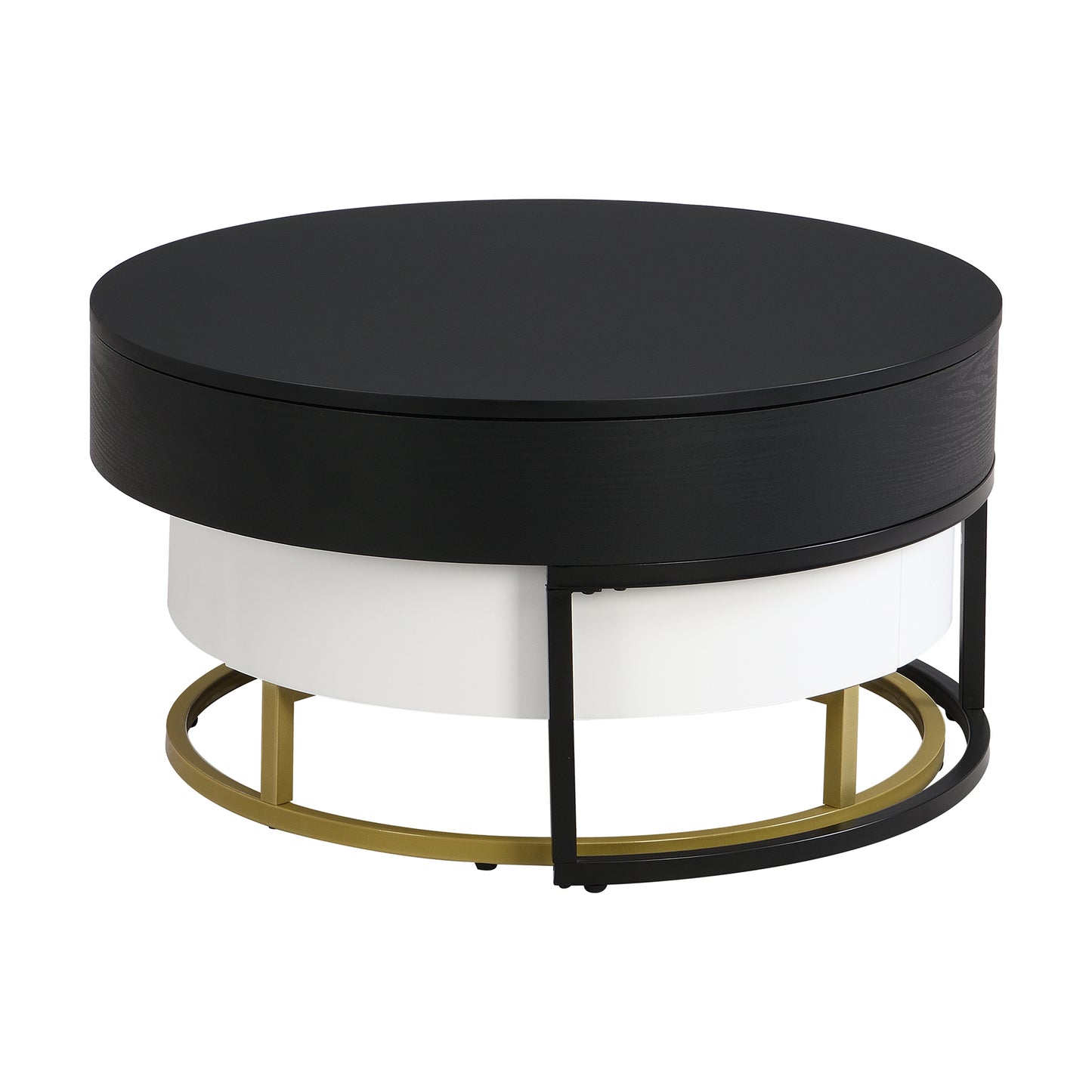 Modern Round Lift-top Nesting Coffee Tables with 2 Drawers White & Black