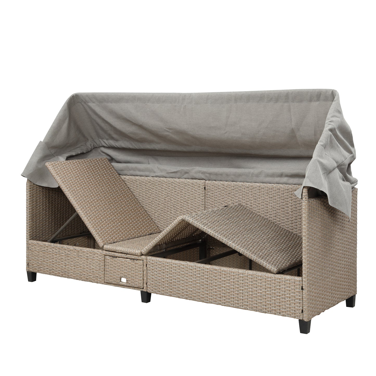 TOPMAX Ensemble de canapé de patio en osier en résine résistant aux UV 4 pièces avec auvent rétractable, coussins et table élévatrice, marron