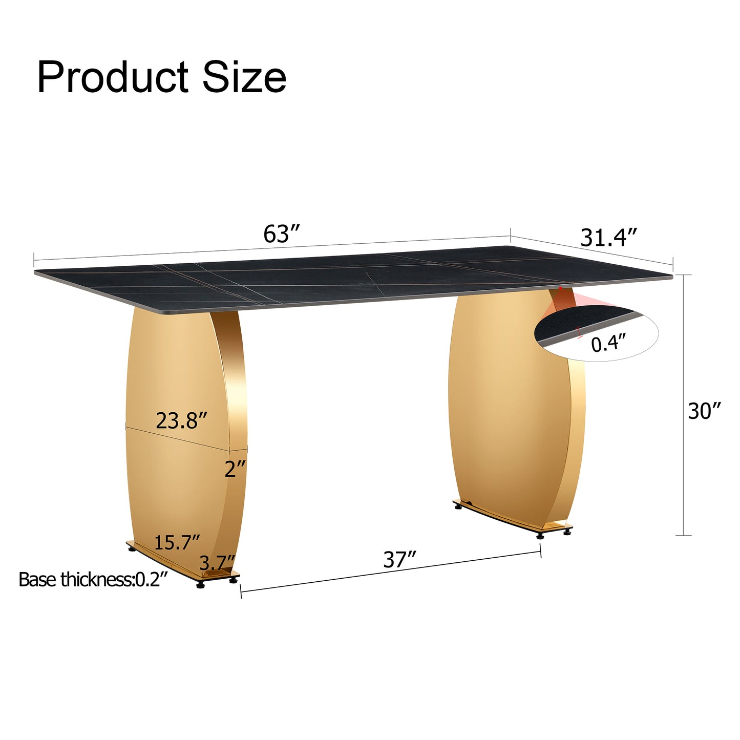 Stylish 63" Rectangular Table with Black Patterned Top and Gold Legs - Perfect for Dining Room and Living Space