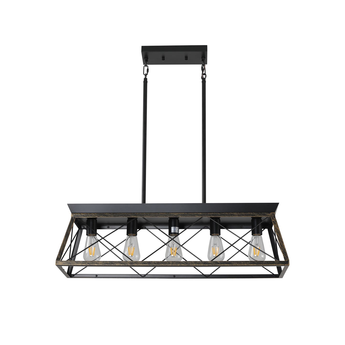 5-Light Farmhouse Chandeliers for Dining Room, Metal Rustic Pendant Island Light Fixture, Modern Rectangular Island Lights for Kitchen, Living Room Black gold(No Bulbs)NEW SKU:W1340P206630