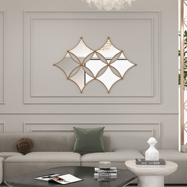 Luxury Gold Metal Wall Mirror Geometric Rhombus Home Decor