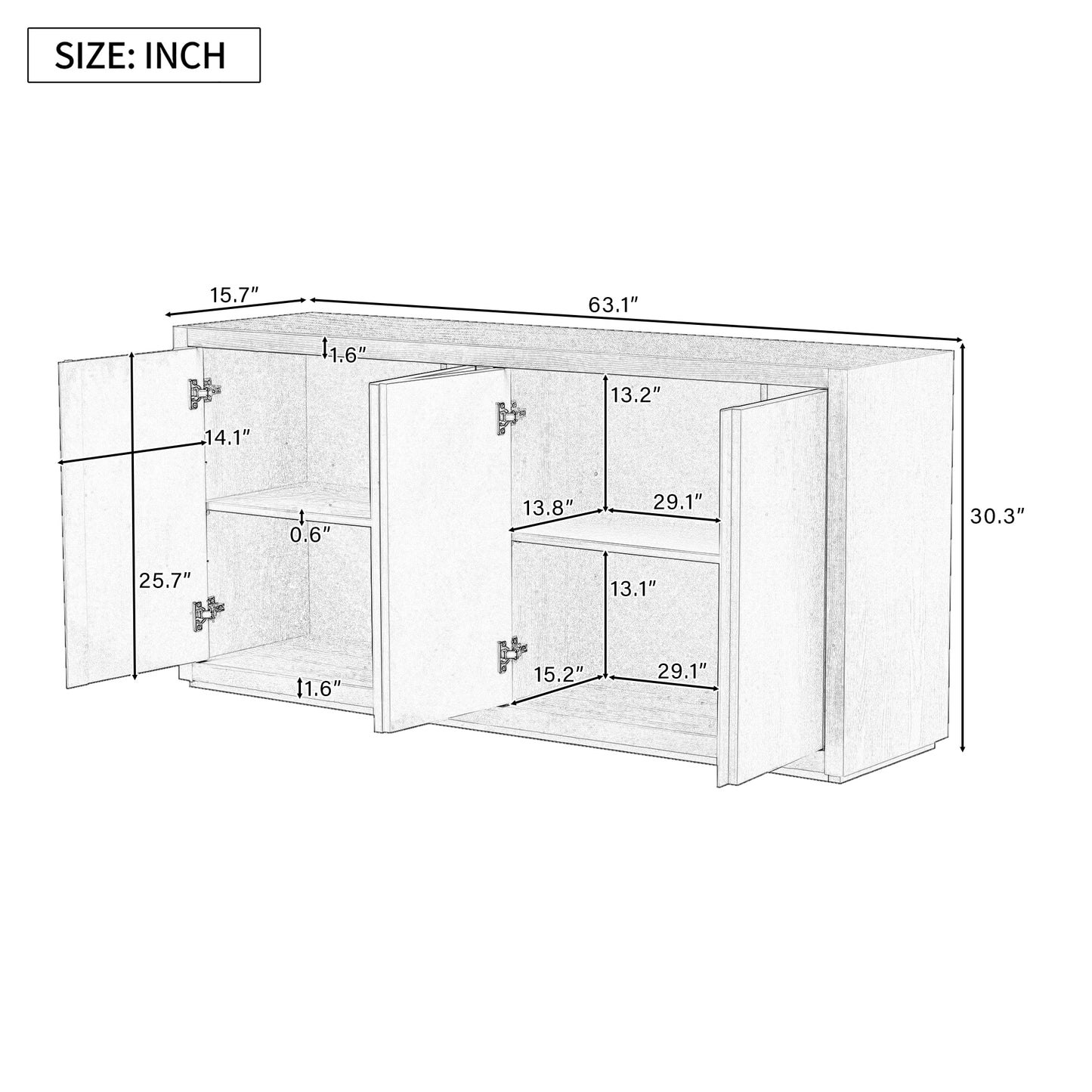 U-Style Distinctive Features of a Four-Door Cabinet Sideboard with Ash Veneer suitable for Hallway, Entryway, Living Room