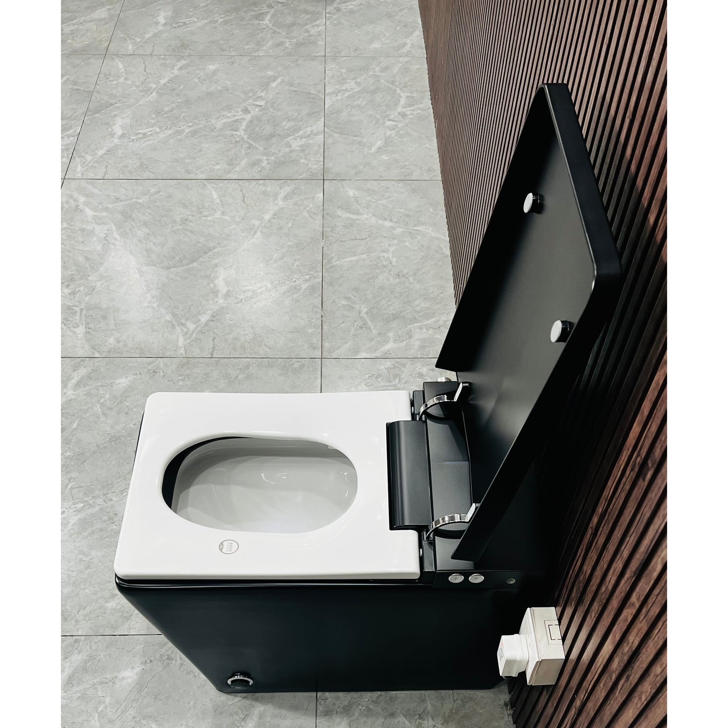 Black Square Smart Toilet with Built-in Tank for Bathroom, Remote Control, Tankless Bidet Toilet with Foot Touching Lid Opening, Auto Flush, Heated Seat, LED Digital Display, User Memory, Matte Black