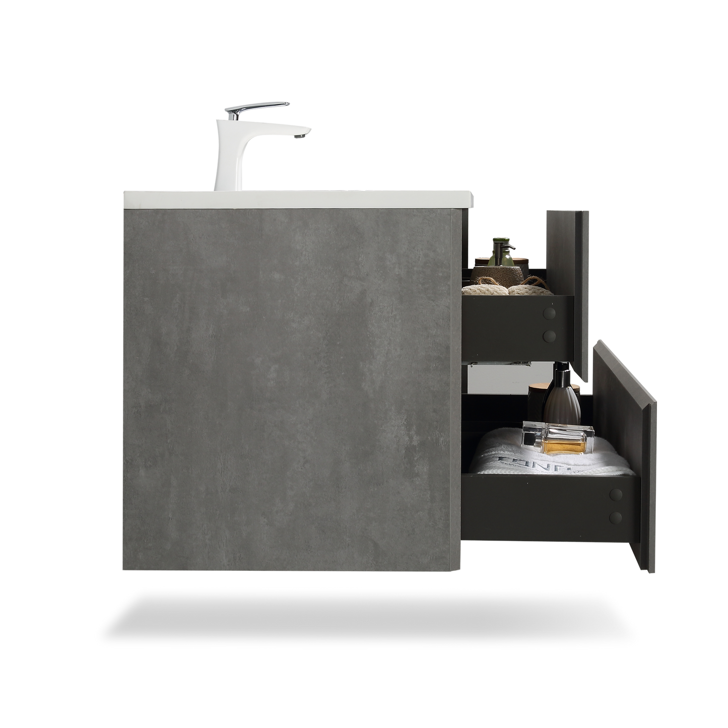 36'' Wall Mounted Single Bathroom Vanity in Ash Gray With White Solid Surface Vanity Top