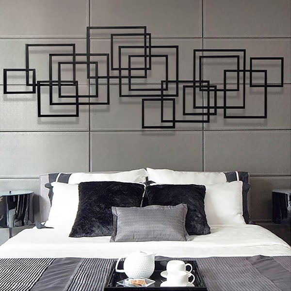 47.2" Modern Rectangle Black Wall Decor Minimalist Metal Geometric Art for Living Room