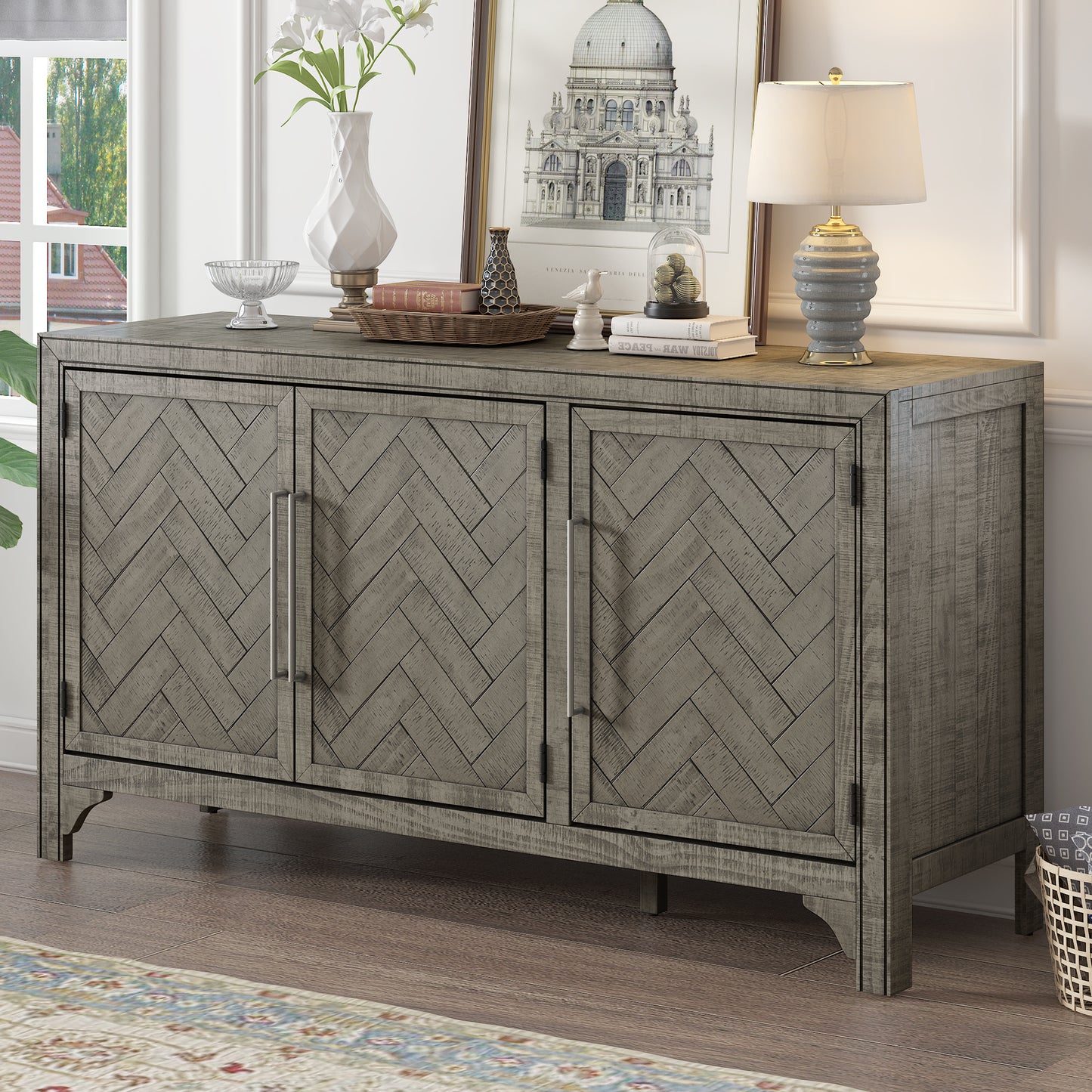 Modern Designed Sideboard Storage Cabinet with Adjustable Shelves - Ideal for Living Rooms and Entrances