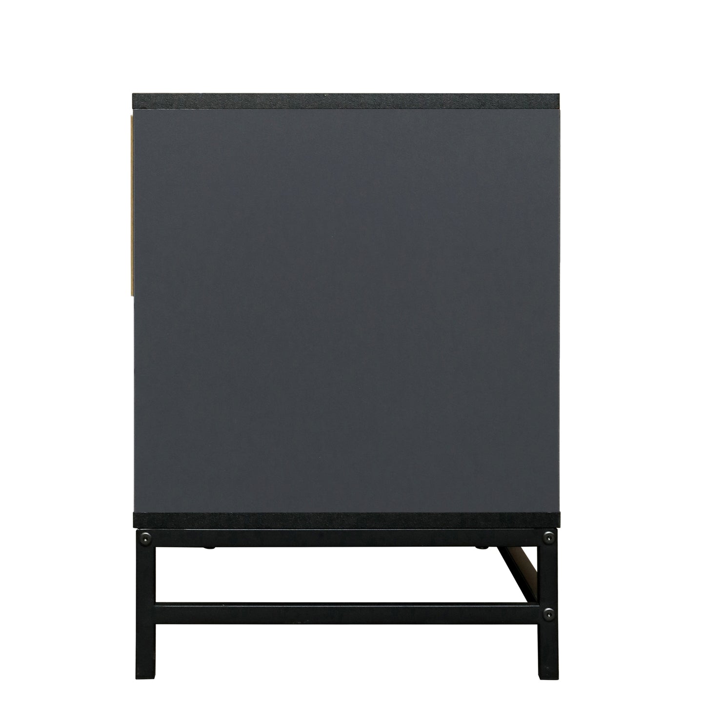 ON-TREND Meuble TV élégant en rotin pour téléviseurs jusqu'à 65", console multimédia de style bohème avec étagères réglables, table console TV élégante avec surface grain de bois pour le salon, gris acier