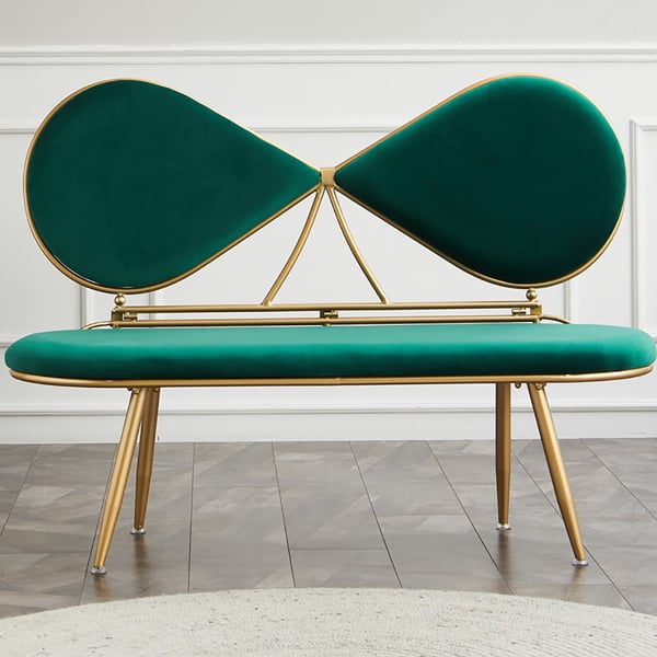 Green 49 Inches Bowknot Loveseat Velvet Upholstered Sofa in Gold Legs