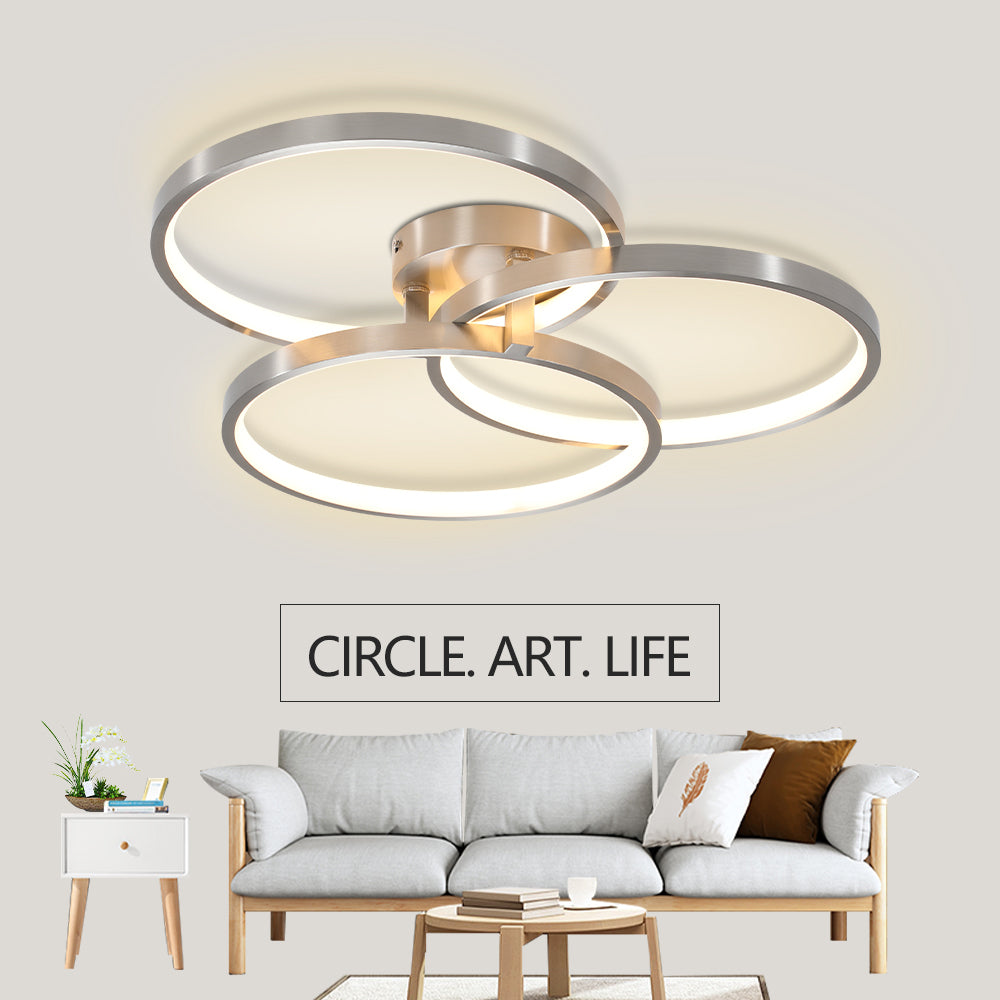 Contemporary Three-Ring Semi-Flush Mount Ceiling Lamp with Ambient Inner Lighting