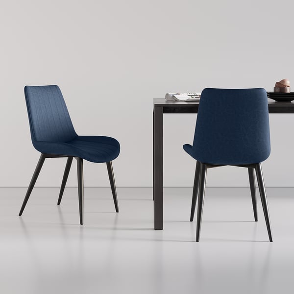 Modern Blue Dining Room Chairs PU Leather Upholstered (Set of 2)