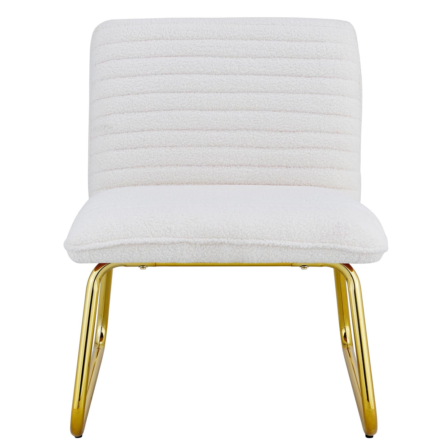 White Minimalist Armless Sofa Chair with Plush Cushion and Backrest - Elegant Design with Golden Metal Legs, Ideal for Offices, Restaurants, Kitchens, and Bedrooms