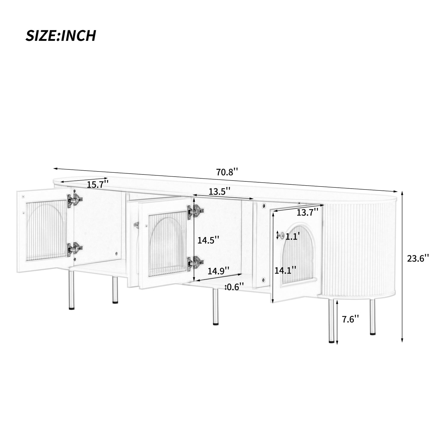 U-Can Modern TV Stand for TVs up to 80 Inches, Entertainment Center with 4 Cabinets, Wood Media Console with Metal Legs and Handles for Living room, Black