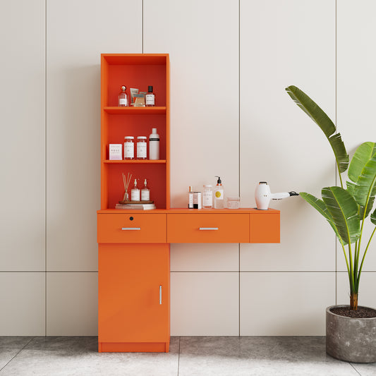 Bureau de coiffure simple et moderne orange, espace de rangement multicouche