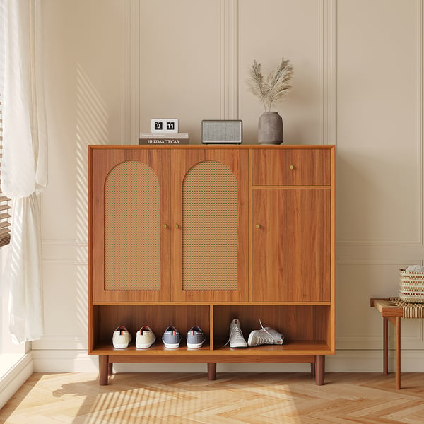 Armoire de rangement de chaussures en bois avec 3 portes et tiroir, placard d'entrée, rangement de chaussures