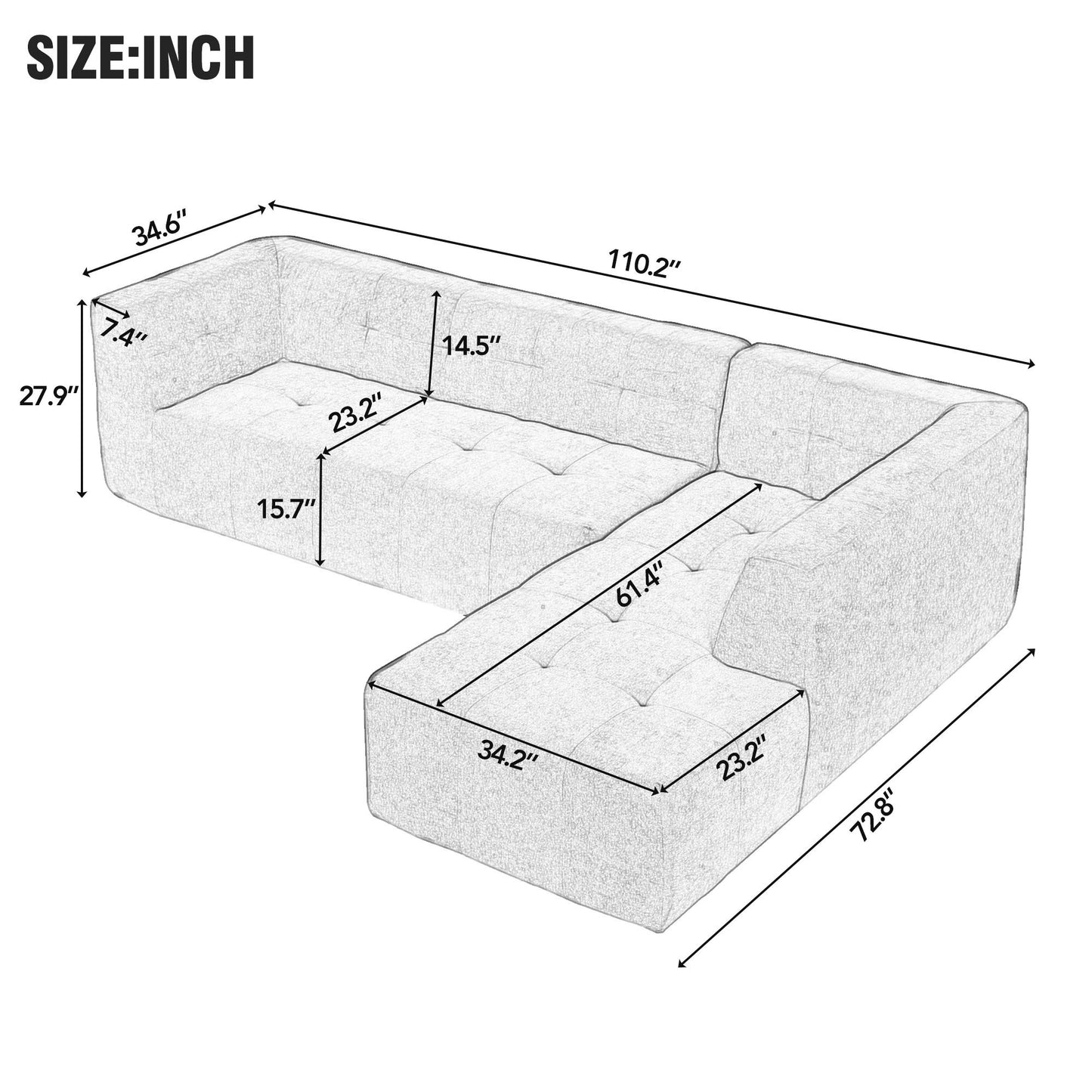 110.2" L-Shaped Modular Combination Living Room Sofa Set, Modern Minimalist Sofa 2pcs in Beige