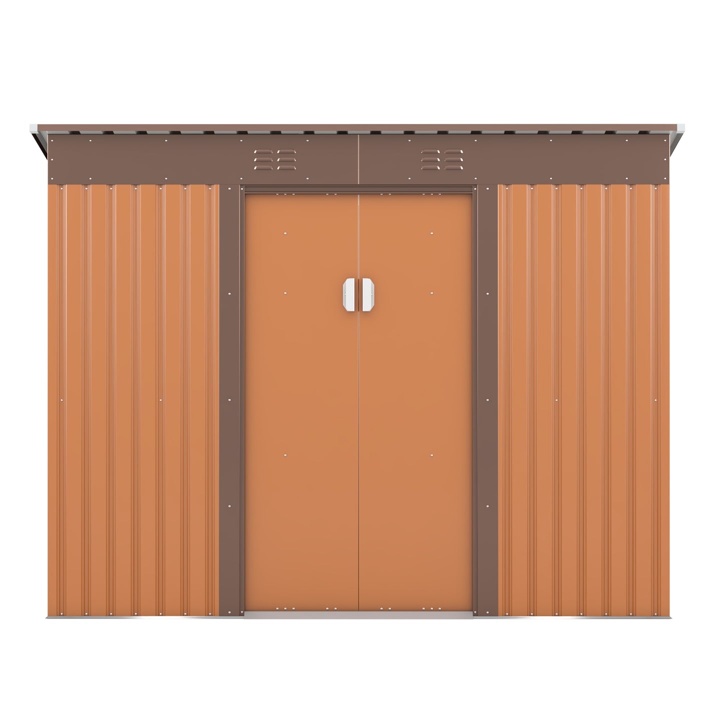 Hangar de rangement extérieur de 4,2 x 9,1 pi, hangar à outils en métal avec portes d'aération verrouillables, abri de jardin utilitaire pour patio, pelouse et arrière-cour, marron