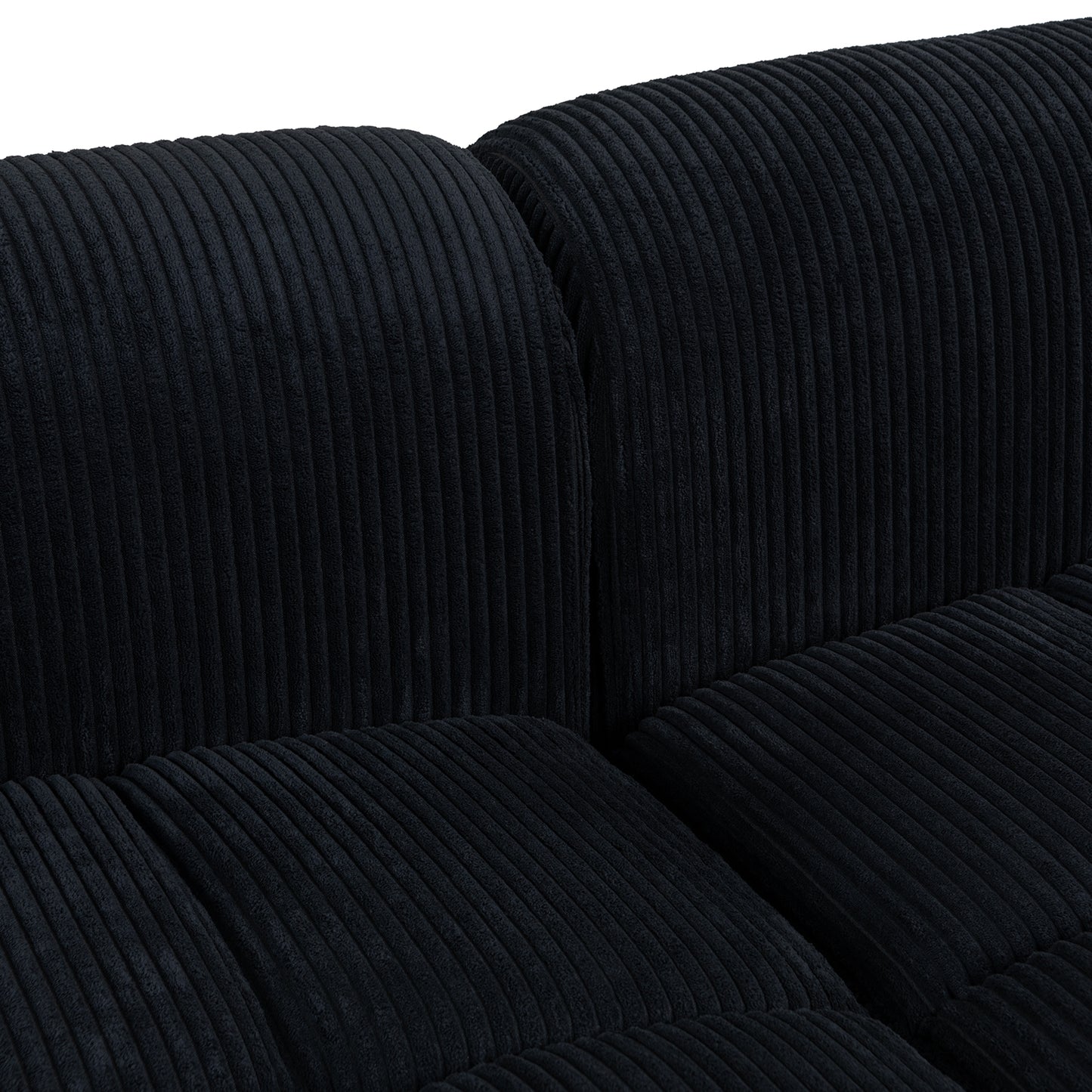 103.9" Modern Couch Corduroy Fabric Comfy Sofa with Rubber Wood Legs, 4 Pillows for Living Room, Bedroom, Office, Black