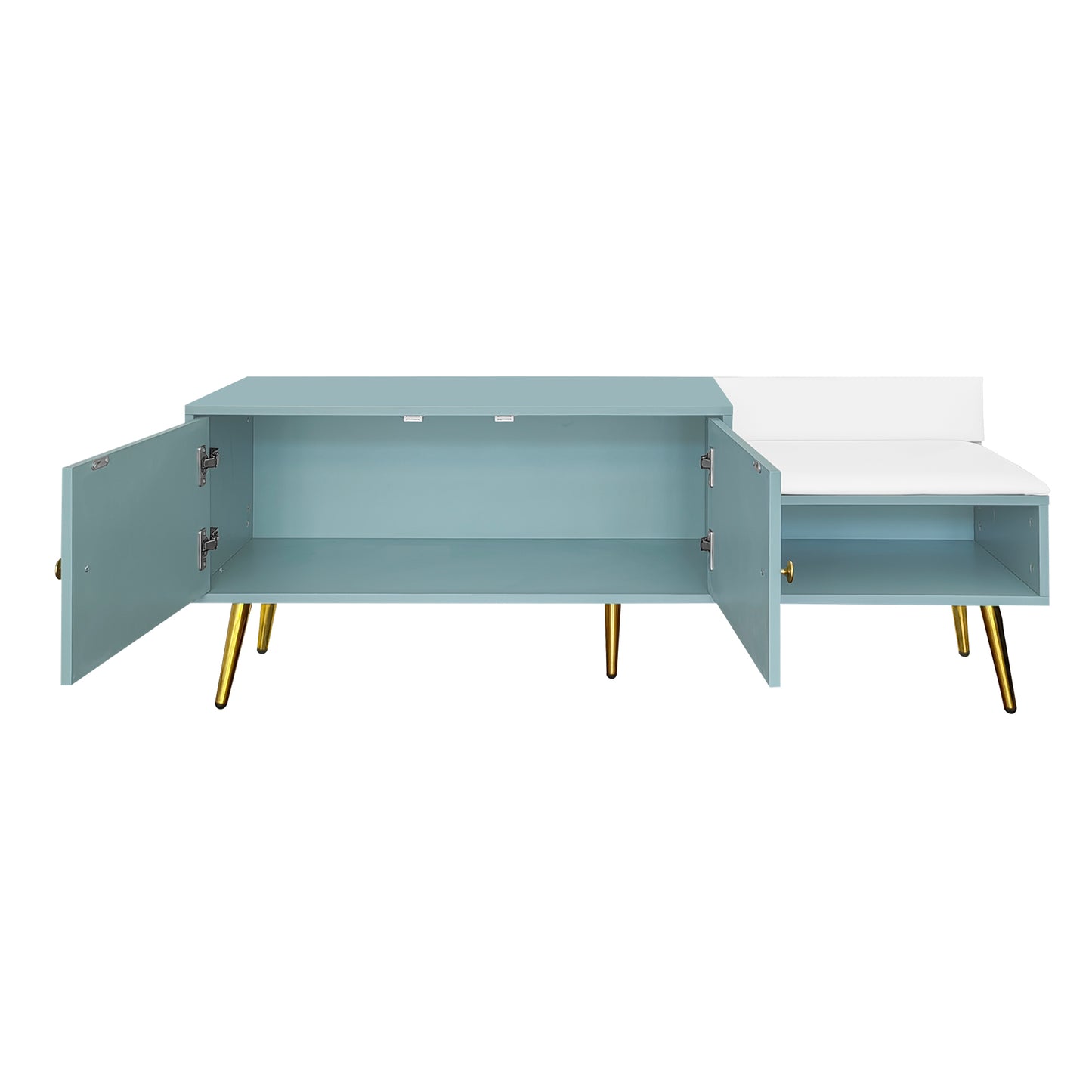 TREXM Modern Shoe Storage Bench with Hidden Storage and Upholstered Cushions for Bedside, Living Room and Entryway (Light Blue)