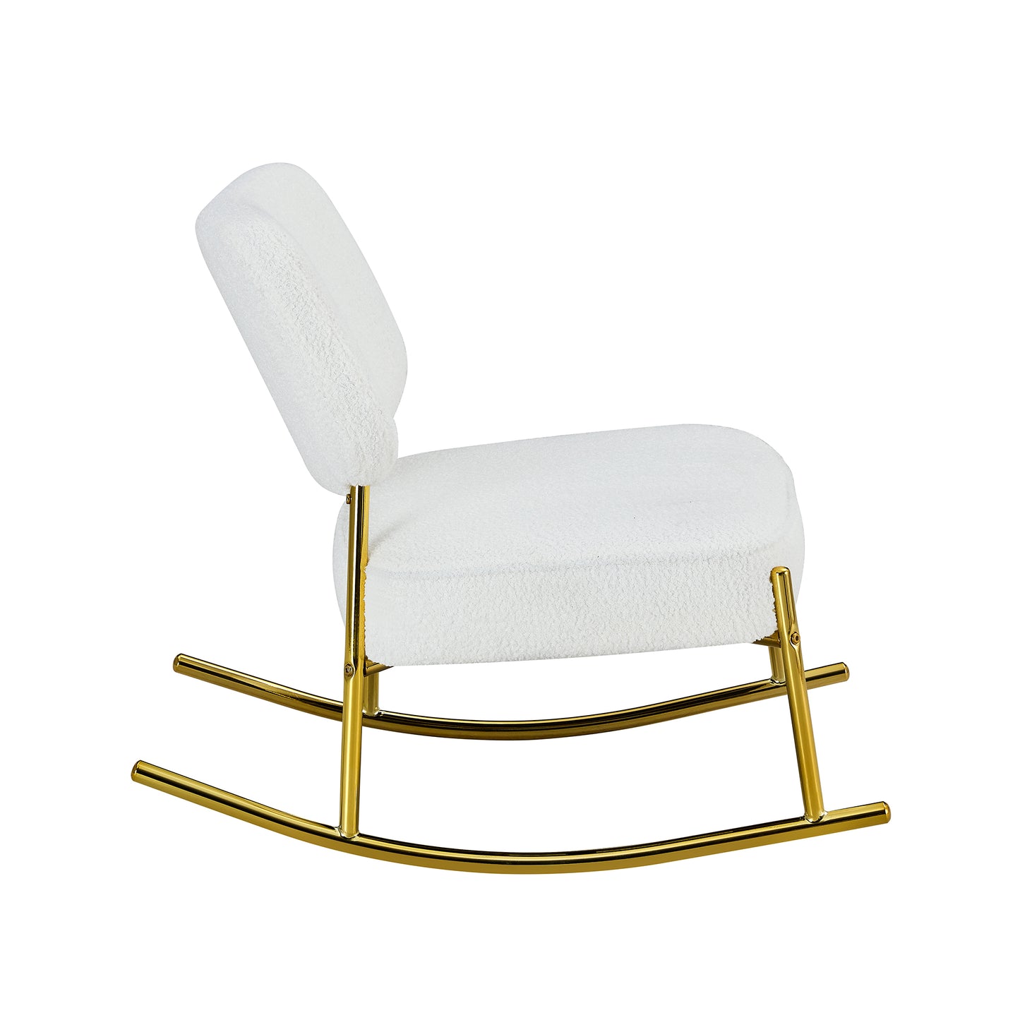 Comfortable Teddy Velvet Rocking Chair with White Backrest & Golden Metal Legs