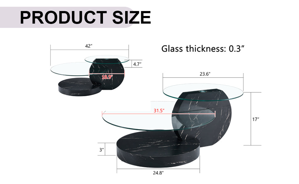 Contemporary Double-Deck Round Table - Functional Glass Top and MDF Legs, Suitable for Living Room