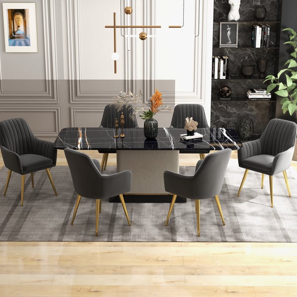Modern Dining Chair Black Velvet Upholstered Dining Chairs With Arms (Set of 2)