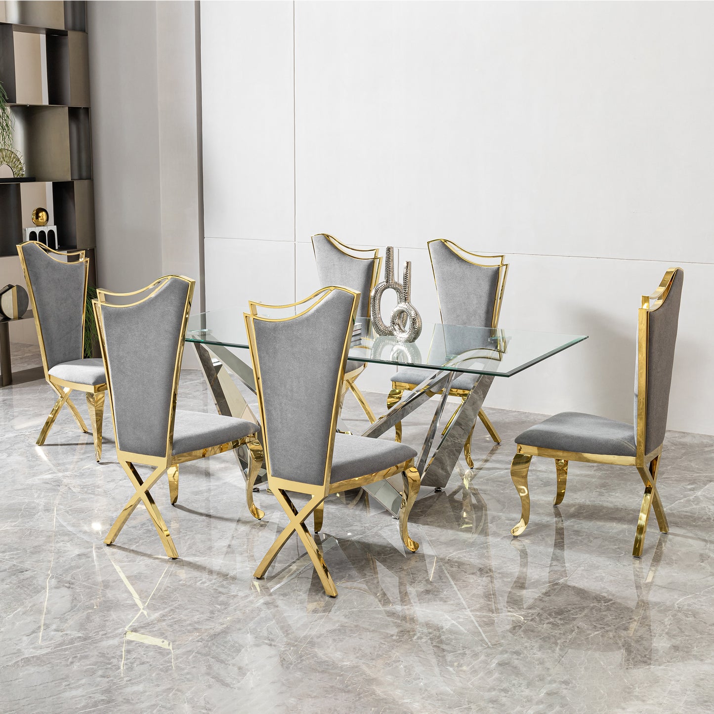 Clear Glass with Polished Stainless Steel Base 78" Dining Table