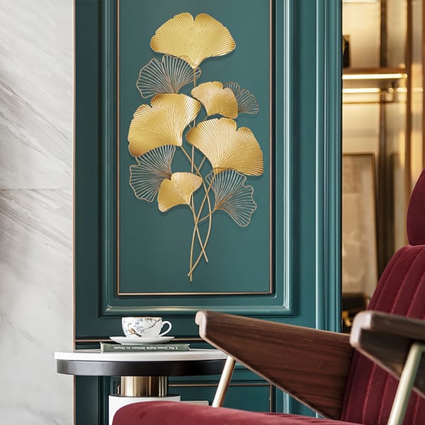 2 Pieces Modern Metal Ginkgo Leaves Wall Decor For Living Room Home Hanging Art in Gold