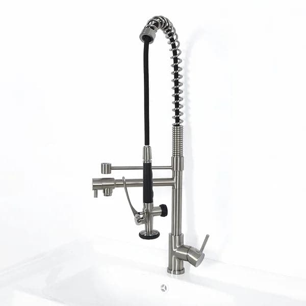 Commercial Pull Down Pre-rinse Spring Sprayer Brushed Nickel Kitchen Sink Faucet with Deck Plate Solid Brass