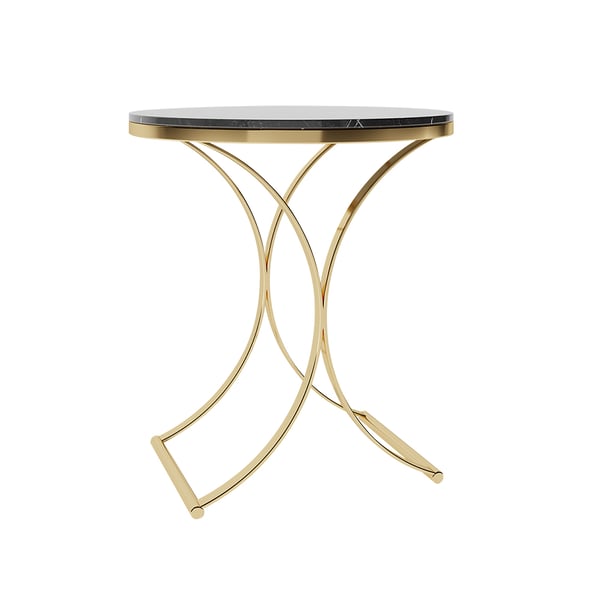 Modern Luxurious Round Black Marble Stone Side Table X-Base End Table in Gold