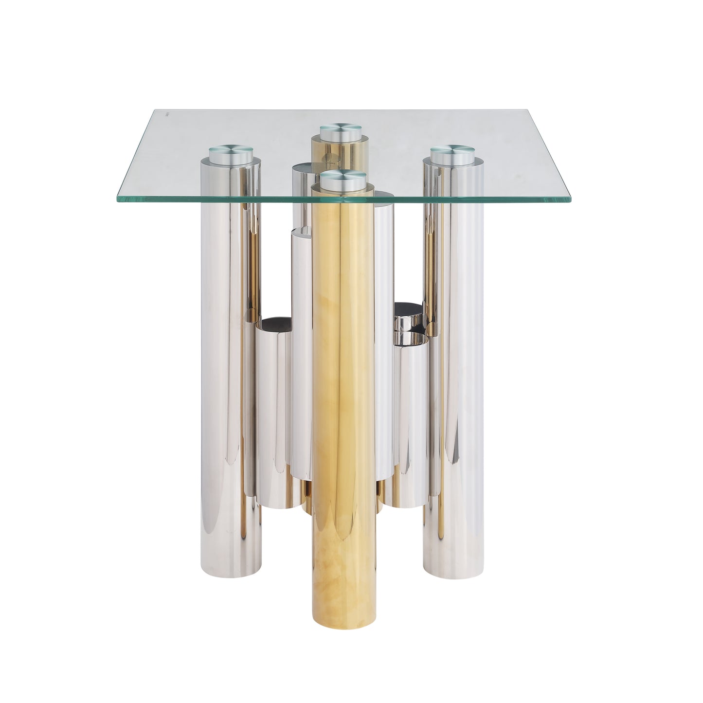 Stainless Steel Square Glass End Table for Living Room- 20" Modern Sleek Center Table Table with Clear Tempered Glass