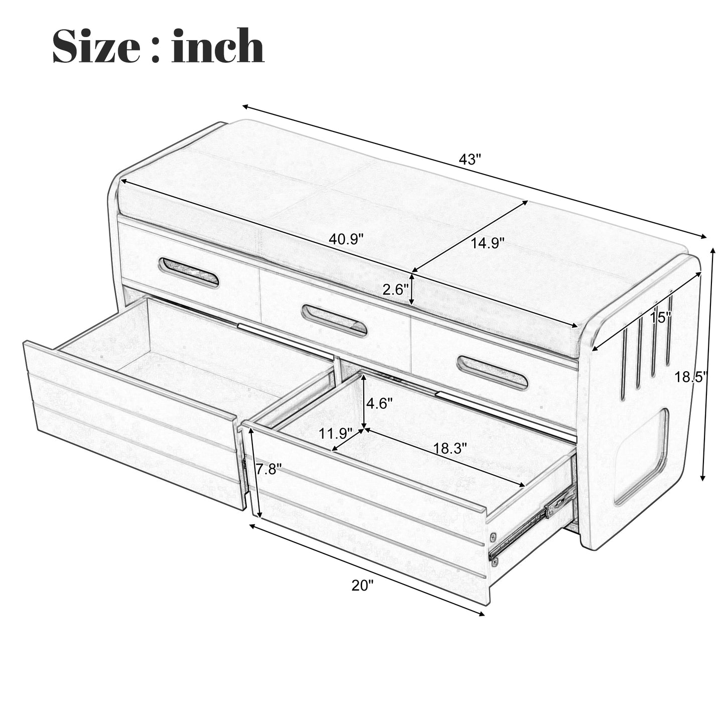 TREXM Rustic Storage Bench with 2 Drawers, Hidden Storage Space, and 3 False Drawers at the Top, Shoe Bench for Living Room, Entryway  (Natural Wood)