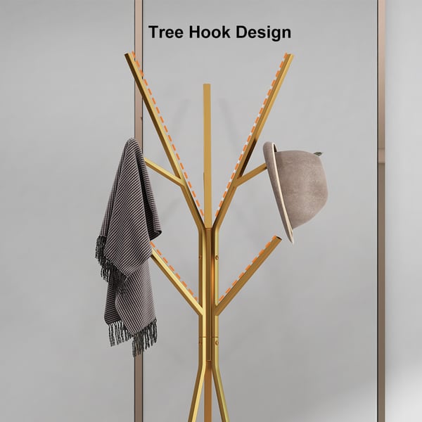 70.9" Gold Modern Freestanding Coat Rack Hanging with Shelf Marble Base