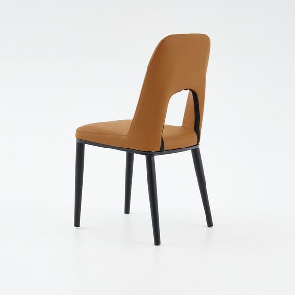 Chaise de salle à manger moderne orange, sans accoudoirs, dossier en boucle, en acier au carbone, noir (Ensemble de 2)