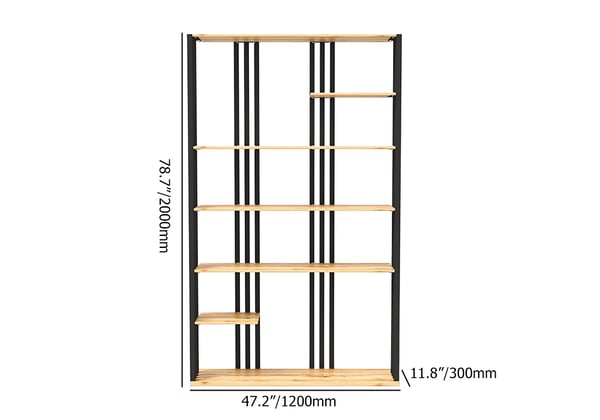 Modern Natural Etagere Bookcase 6-Tier Bookshelf Display in Black Finish