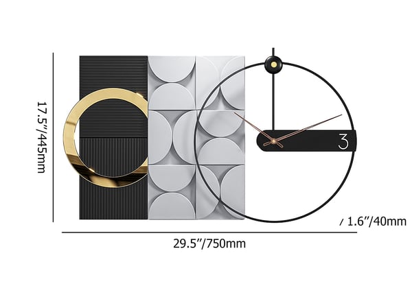 Grande horloge murale géométrique en métal de 30 pouces avec pointeur en bois, décoration d'intérieur moderne, noir et gris 