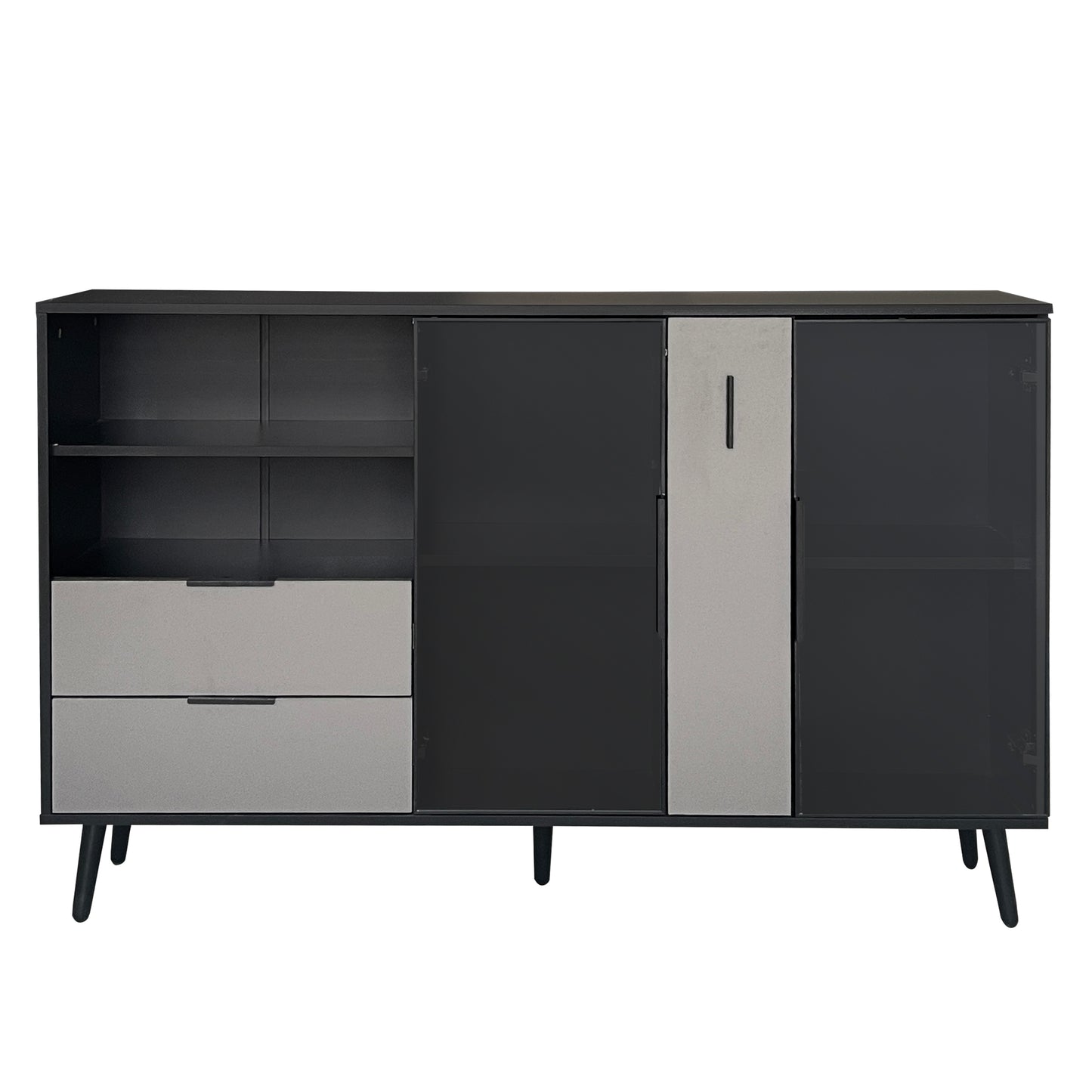 Featured Two-door Storage Cabinet with Two Drawers and Metal Handles, Suitable for Corridors, Entrances, Living rooms.