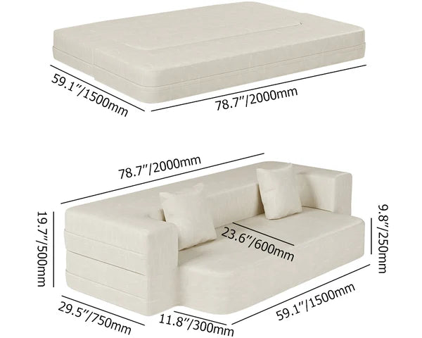 79 Inches Beige Modern Folding Sofa Bed Leath-Aire Upholstered Full Sleeper