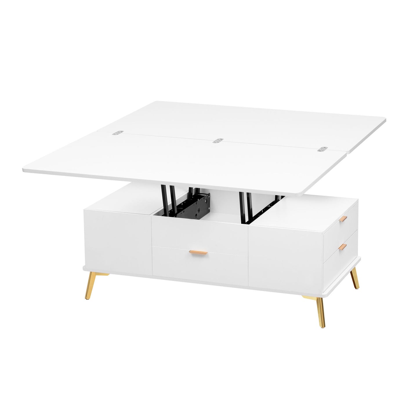 Modern Lift Top Coffee Table Multi Functional Table with Drawers in  White