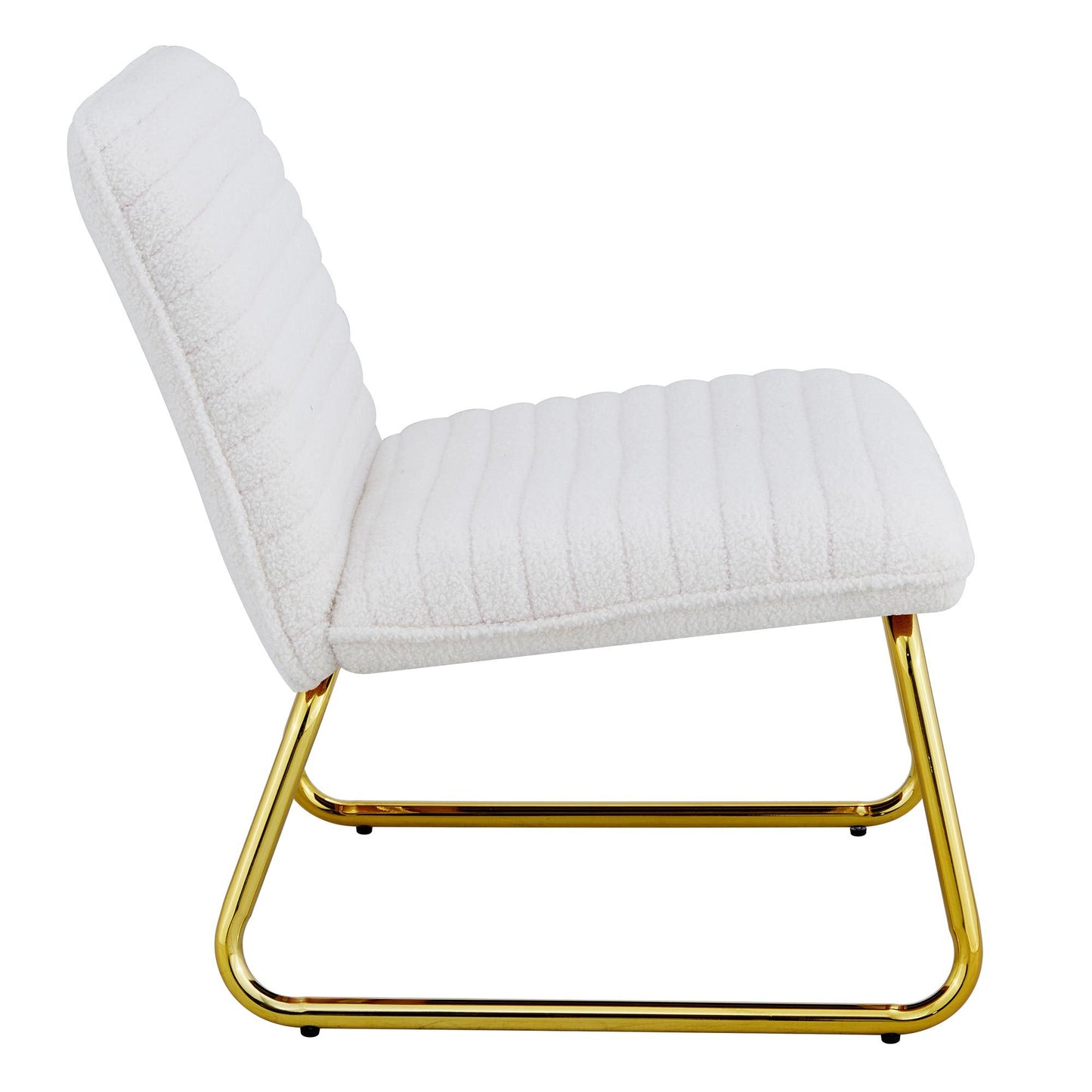 White Minimalist Armless Sofa Chair with Plush Cushion and Backrest - Elegant Design with Golden Metal Legs, Ideal for Offices, Restaurants, Kitchens, and Bedrooms