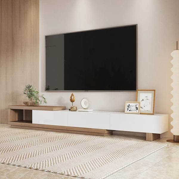 Modern TV Stand Retracted and Extendable 3-Drawer Media Console for TV Up to 80 Inch