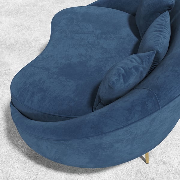 Modern 63 Inches Blue Velvet Curved Sofa Gold Legs Toss Pillow Included