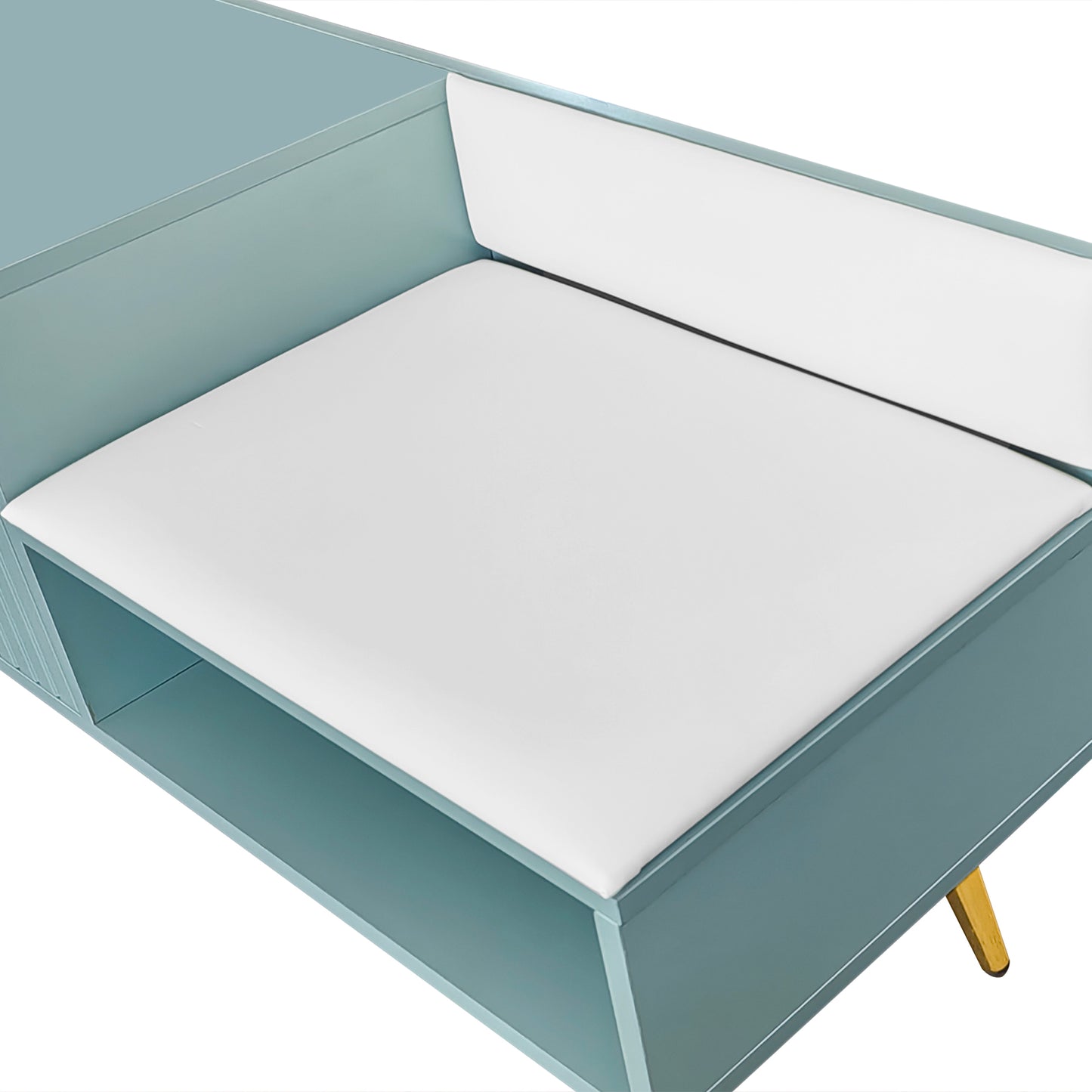 TREXM Modern Shoe Storage Bench with Hidden Storage and Upholstered Cushions for Bedside, Living Room and Entryway (Light Blue)