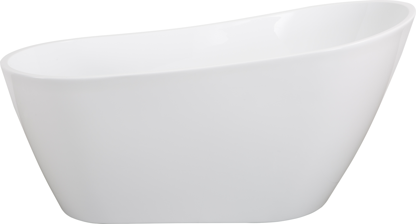 Modern High-Gloss Acrylic Soaking Bathtub in White – Freestanding Design with Chrome Overflow