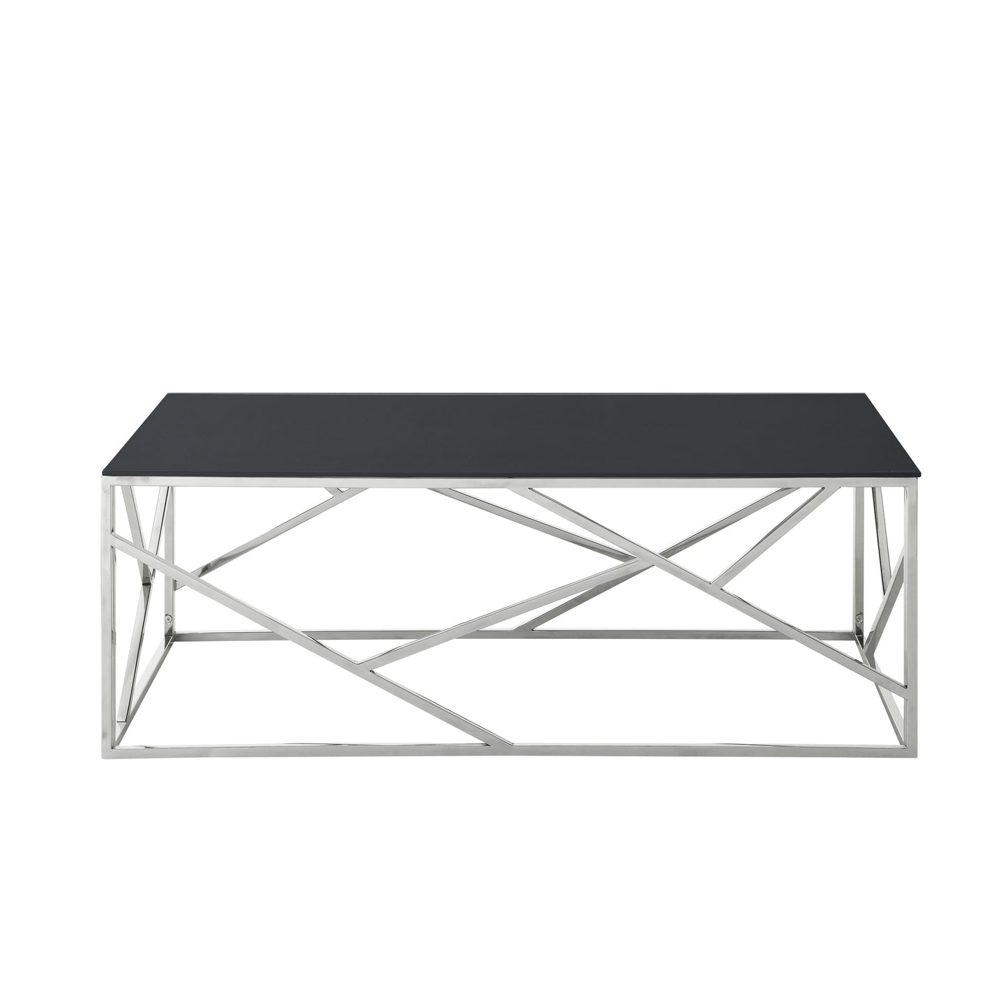 Contemporary Rectangular Coffee Table - Black Tempered Glass Top with Polished Chrome Frame, Perfect for Living Rooms