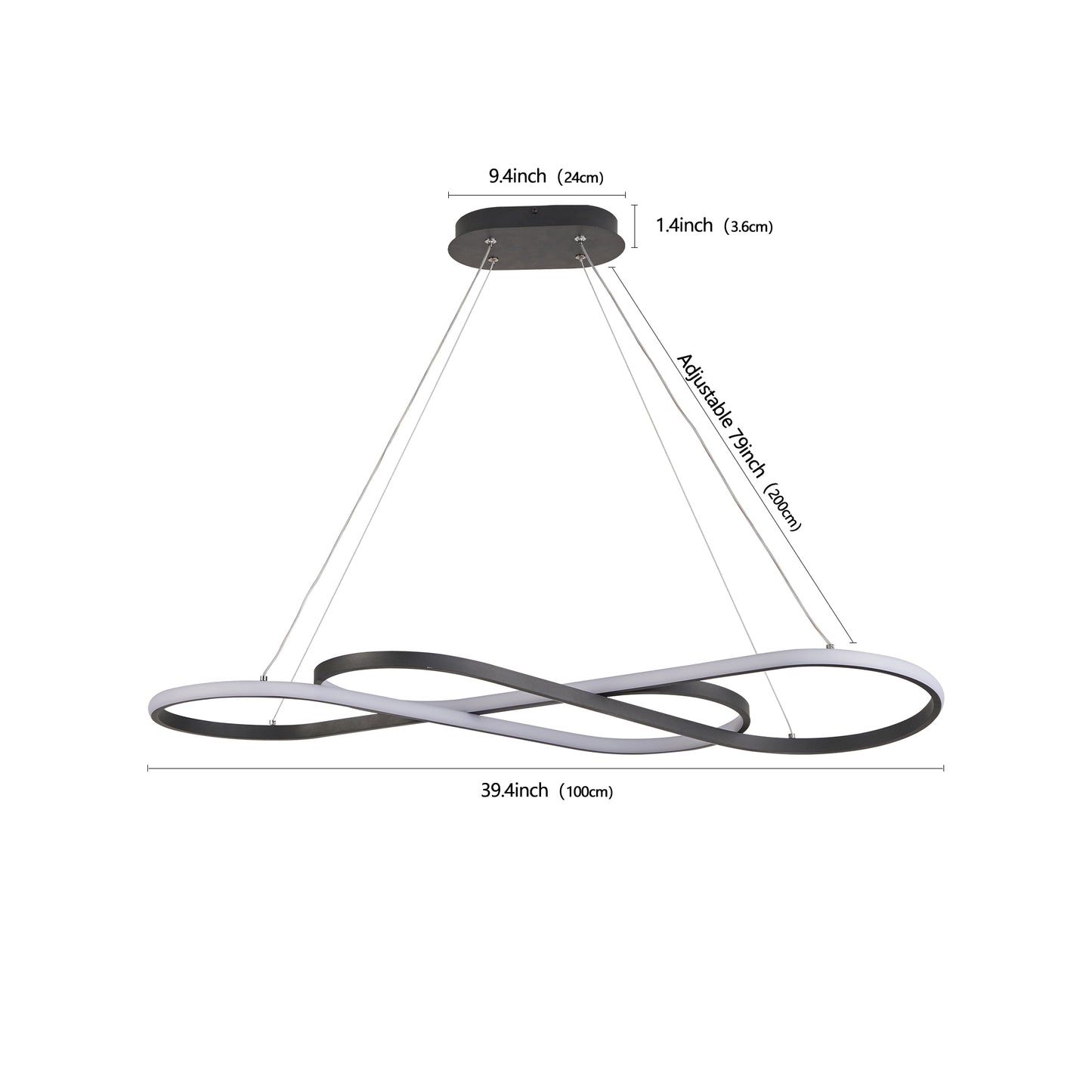 Black Finish Modern LED Pendant Light - Dimmable, Adjustable Height Hanging Fixture