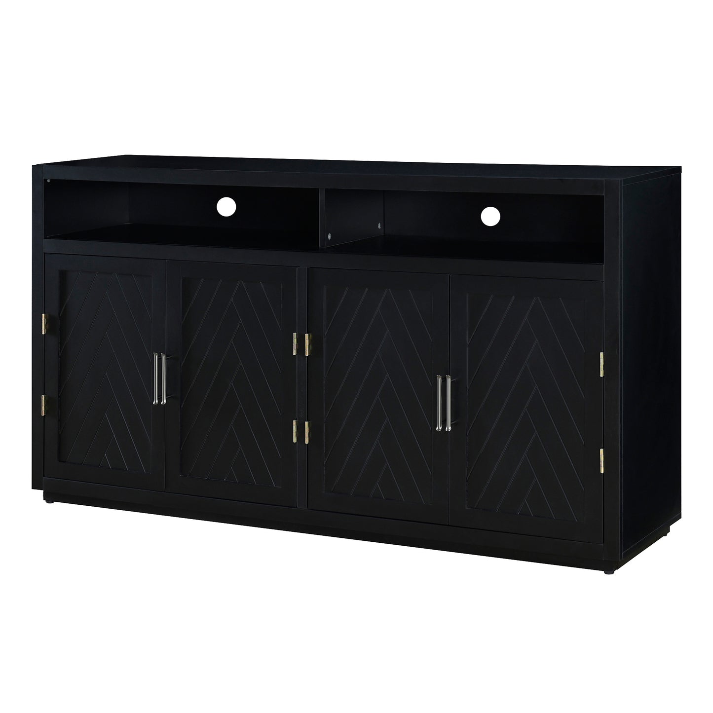 TREXM 4-door Classic Sideboard with Open Storage and Adjustable Shelves Perfect for kitchens,  living rooms (Black)