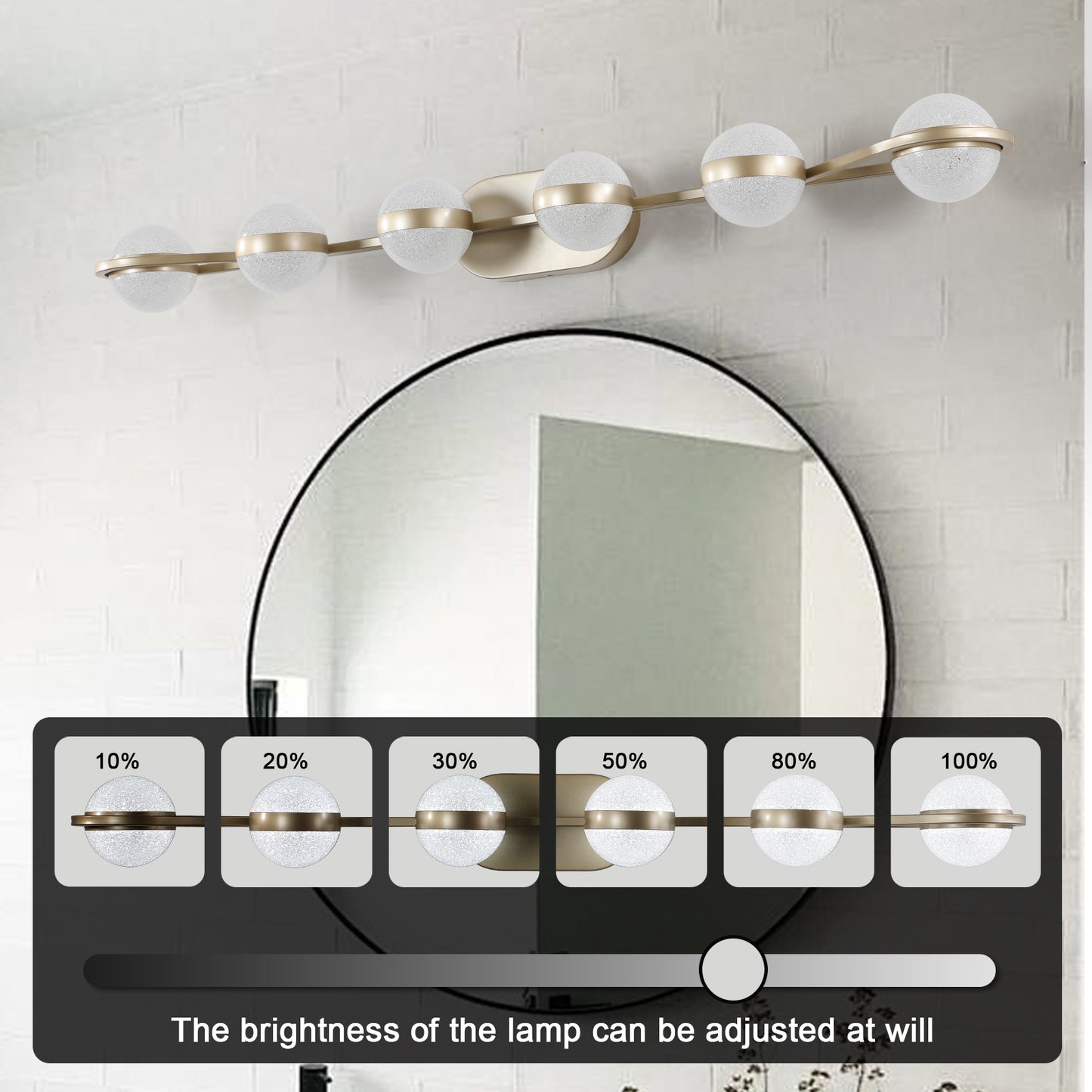 Champagne Gold Bathroom Vanity Light - 6-Bulb LED Wall Mounted Fixture with Stylish Acrylic Shades