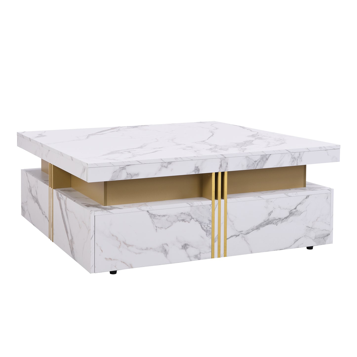 Modern White Square Storage Coffee Table with 4 Drawers